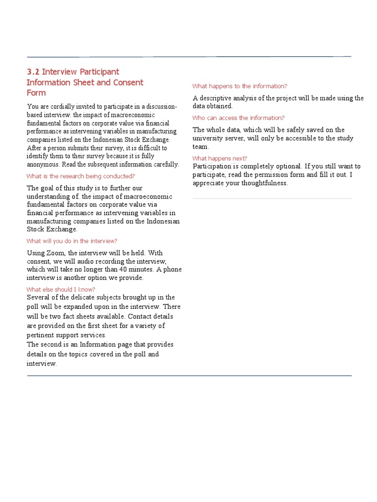 Consent Form for Interview on Macroeconomic Impact | PDF | Information