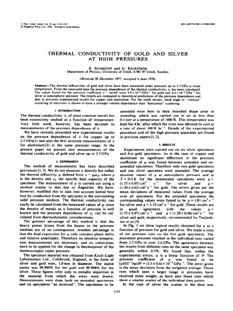Thermal Conductivity of Gold and Silver at High Pressures PDF