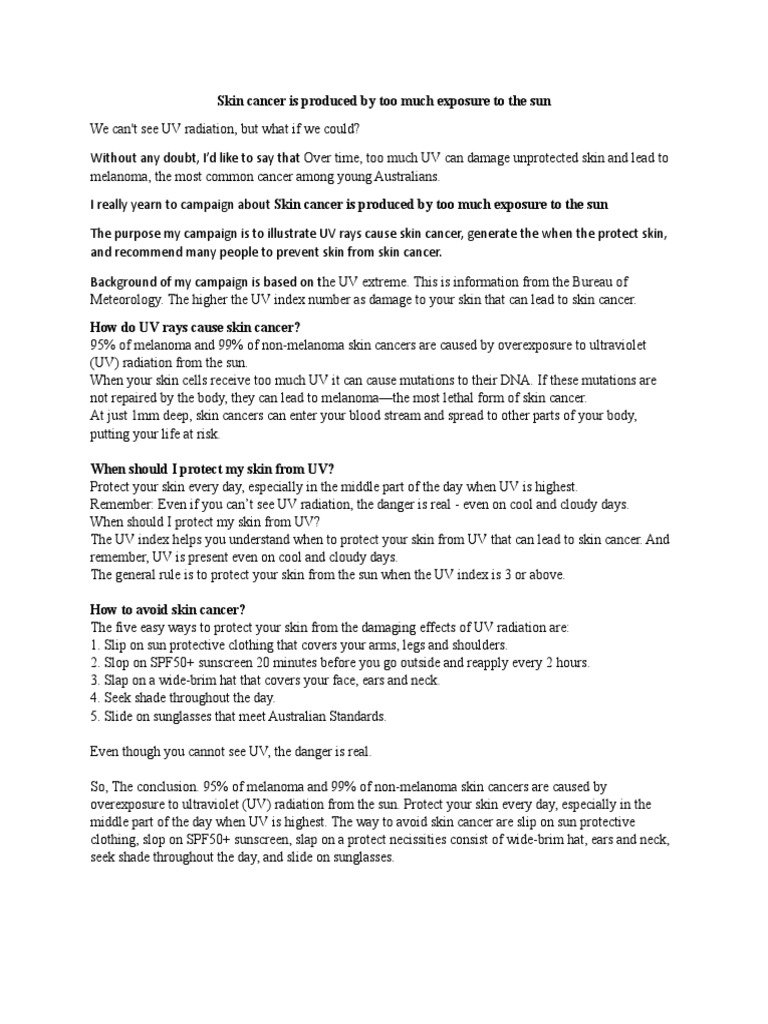 Skin Cancer Is Produced by Too Much Exposure To The Sun | PDF ...