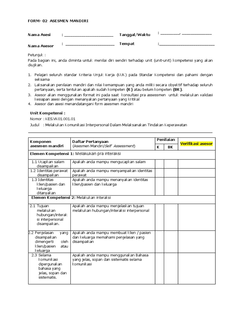 Form 02 Asesmen Mandiri Pdf