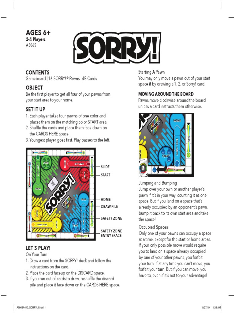 A5065 En-Ca Sorry PDF | PDF | Tabletop Games | Gaming Devices