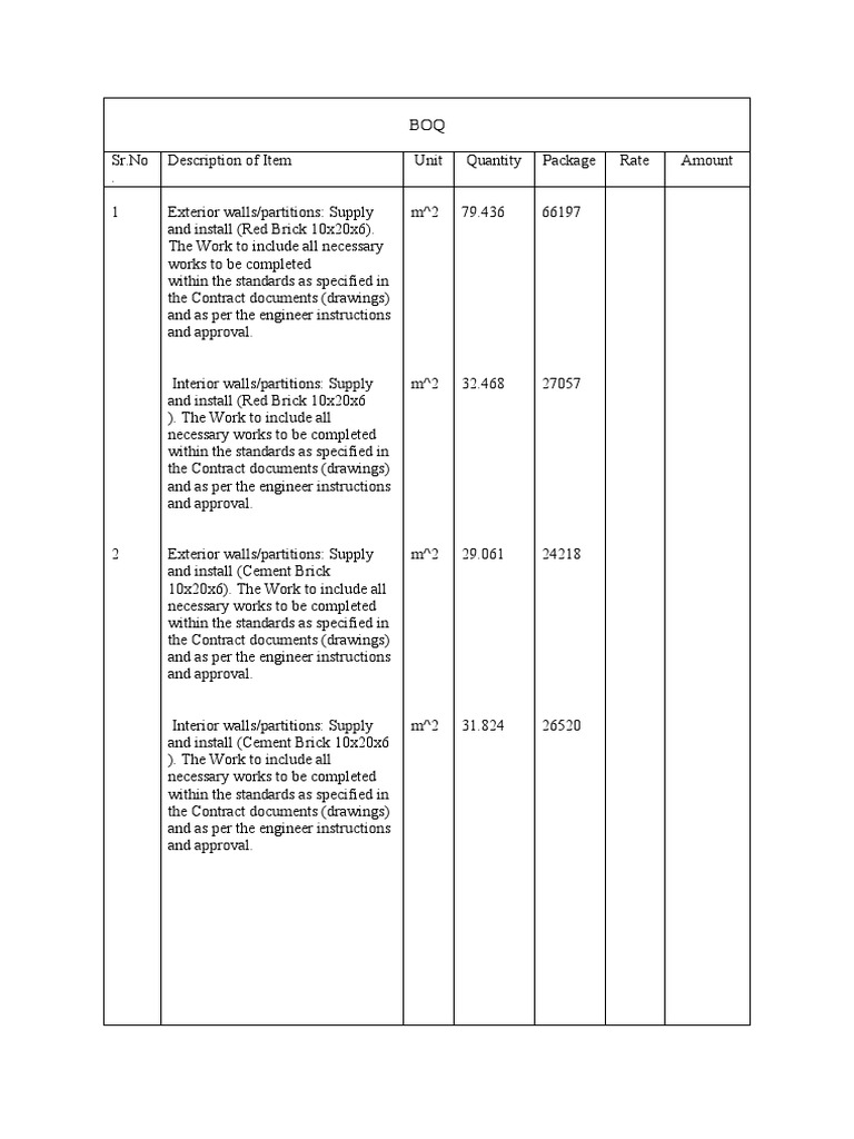 BOQ Format | PDF