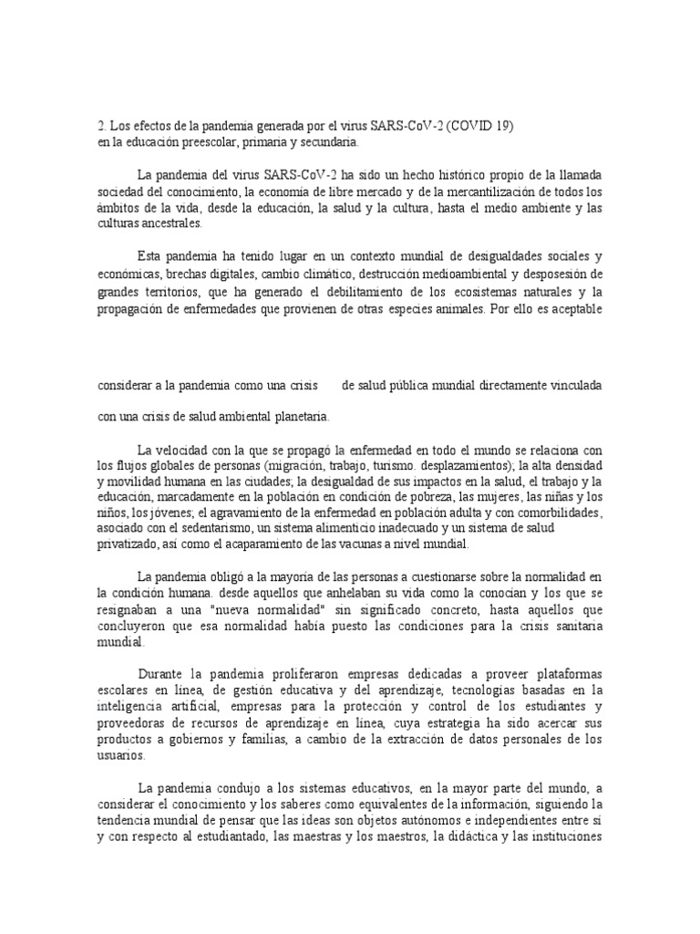 Impacto de la pandemia en la educación | PDF | Enseñando | Educación de ...