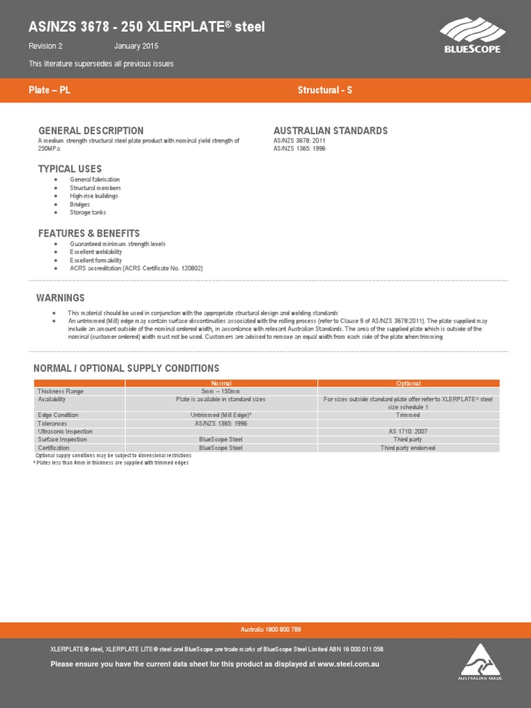 Aps Bluescope Asnzs3678 G250 Plate PDF Manganese Steel