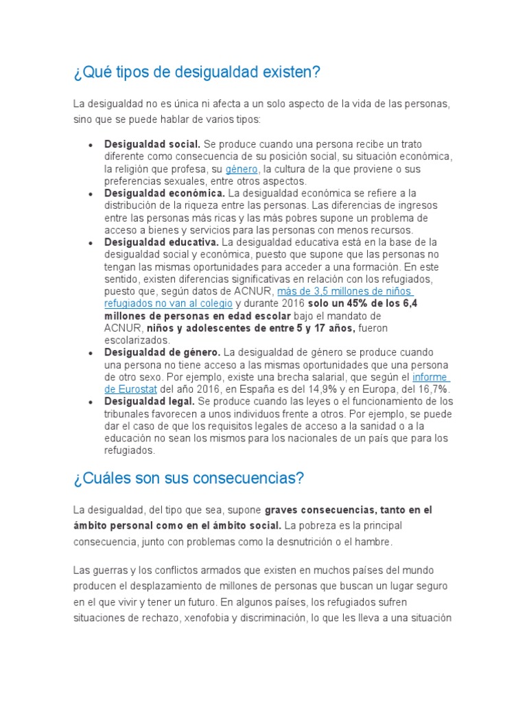 Tipos de Desigualdad Social y Económica | PDF | Desigualdad social ...