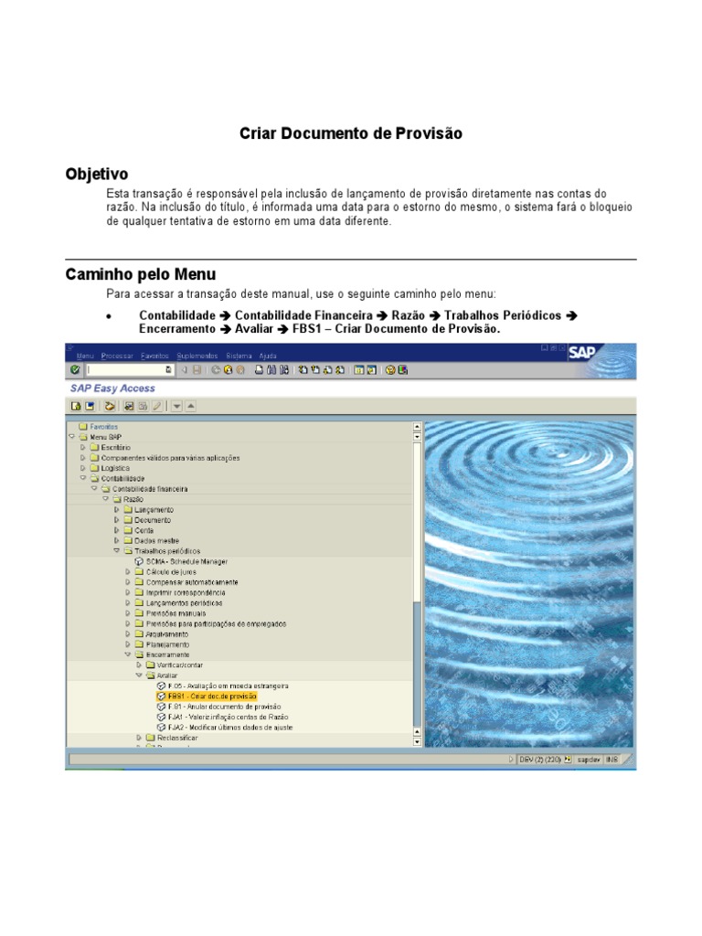 Criar Provisão no FBS1 SAP | PDF | Contabilidade | Crédito