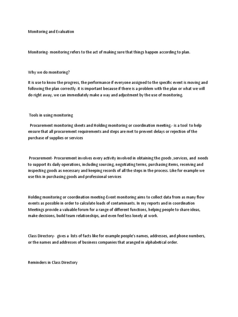 Monitoring and Evaluation PDF Procurement Business