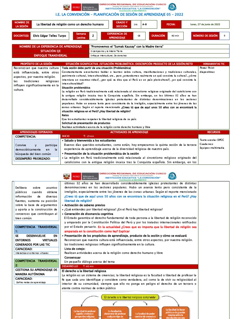 SESIÓN DE APRENDIZAJE DPCC 1° 05 - Experiencia 03 | PDF | Libertad de ...