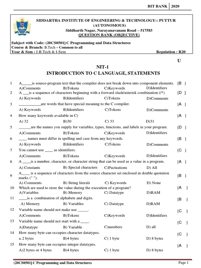 C Programming Objective Question Bank | PDF | Pointer (Computer ...