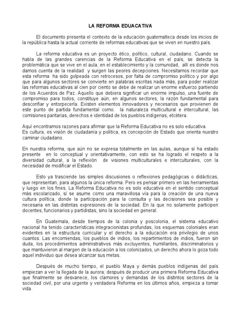 Contexto y desafíos de la reforma educativa | PDF | Multiculturalismo ...