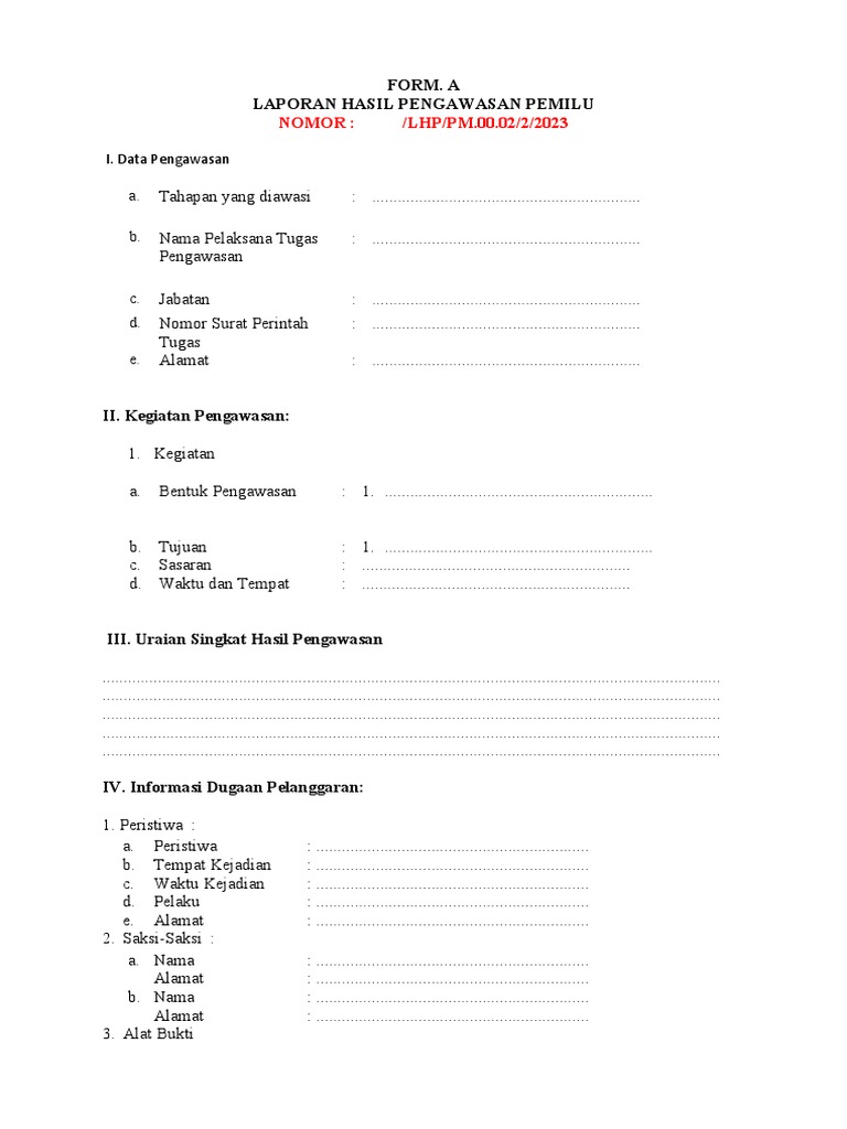Contoh Form A Pengawasan Pemilu | PDF