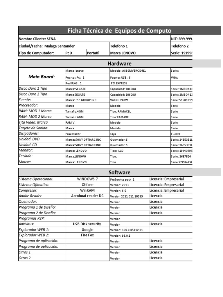 Ficha Técnica de Equipos de Cómputo SENA | PDF | Hardware de la ...
