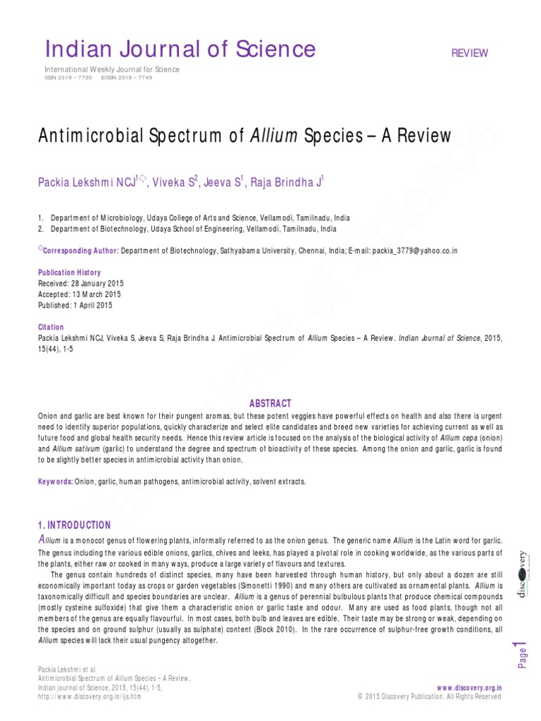 Antimicrobial Spectrum Allium Garlic Packia Lekshmi 2015 PDF PDF