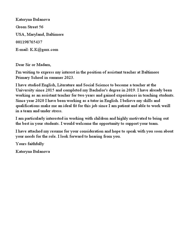 Letter of Application | PDF