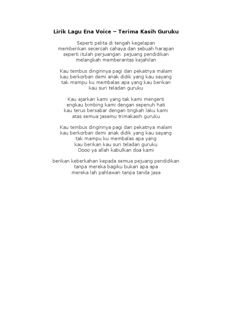 Lirik lagu ena voice terima kasih guruku pdf