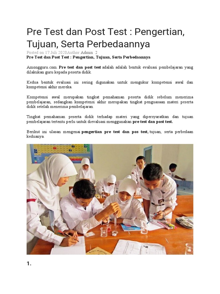 Pengertian Pre Test Dan Post Test Jurnal