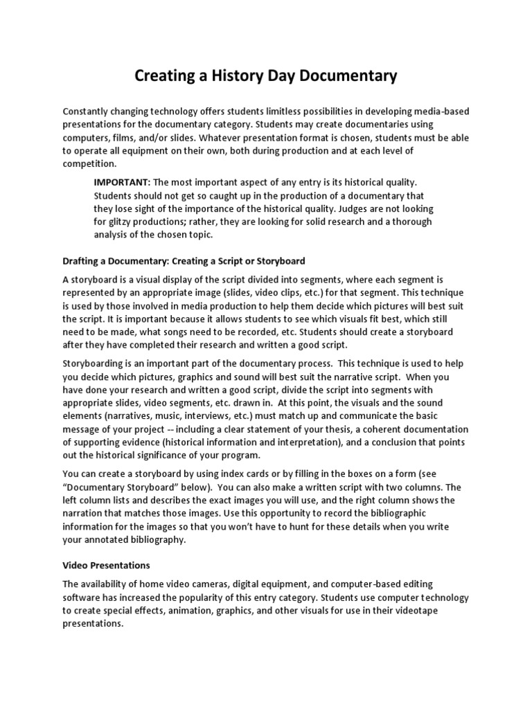 Introduction To The History Day Documentary Example PDF PDF Video