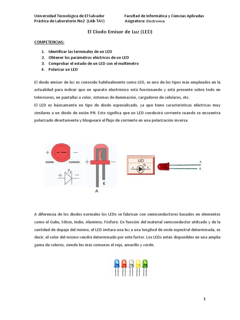 Práctica de Laboratorio: Diodos LED | PDF | Diodo emisor de luz | Diodo