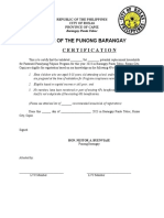 Office of The Punong Barangay Certification: Republic of The Philippines City of Roxas Province of Capiz