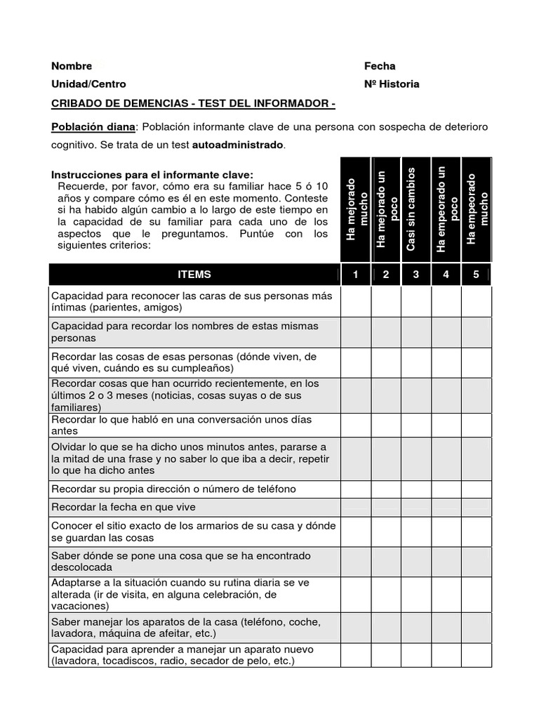 Sin Logo - IQCODE - Cribado - de - Demencias - Test - Del - Informador ...