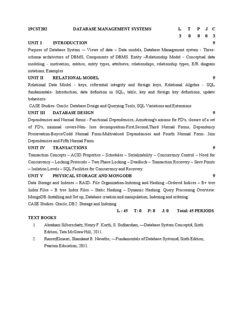 19cst202 dbms syllabus pdf databases relational database