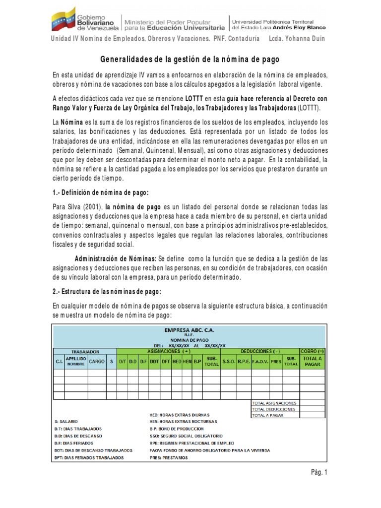 Estructura y Gestión de Nómina Laboral | PDF | Cheque de pago | Salario