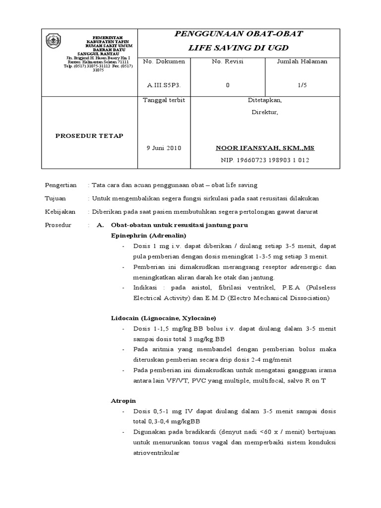 Prosedur Penggunaan Obat Life Saving | PDF
