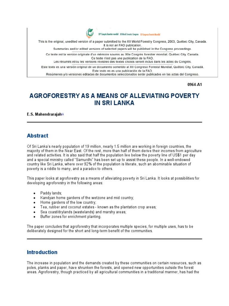 Agroforestry As A Means of Alleviating Poverty in Sri Lanka | PDF ...