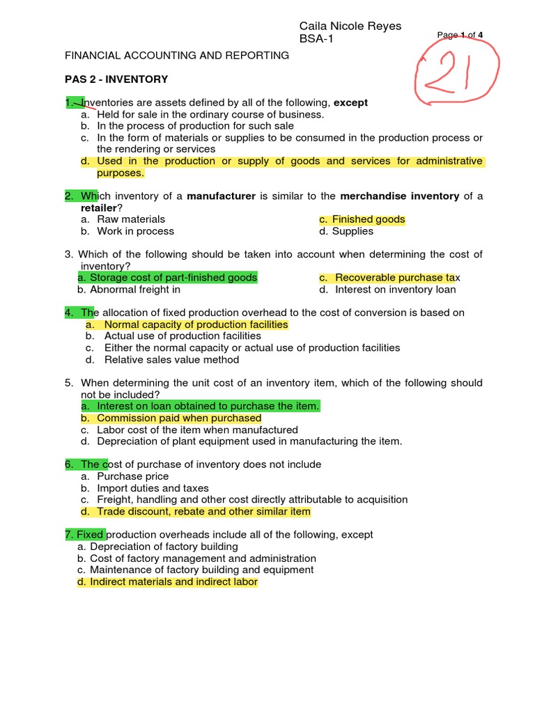 QuizInventory Theory PDF Inventory Cost