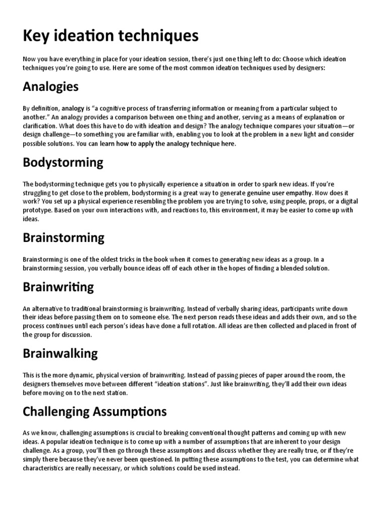 Essential Ideation Techniques Explained | PDF | Brainstorming | Analogy