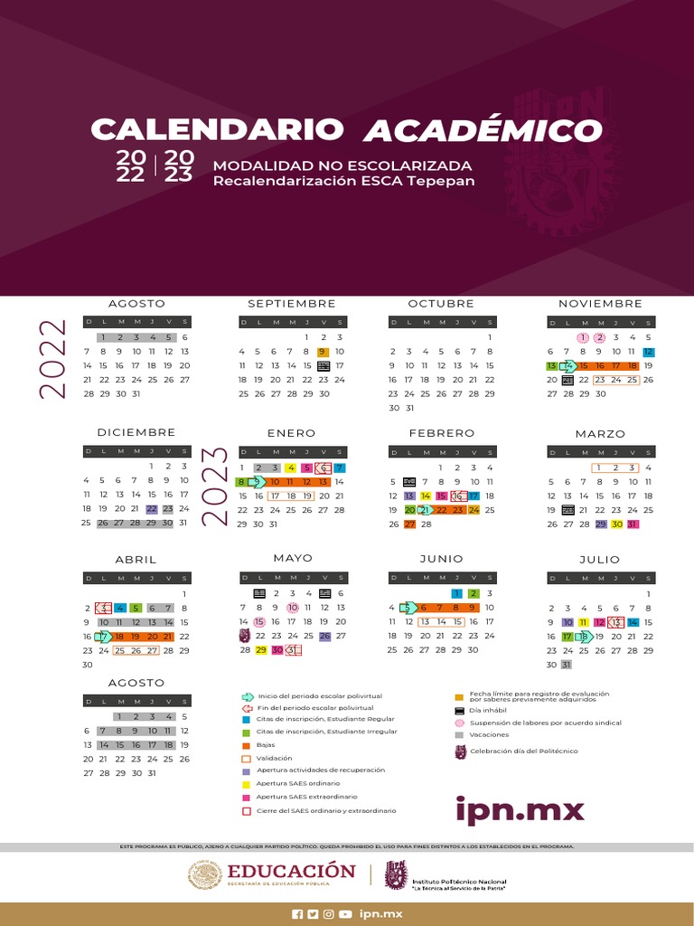 Calendario académico 20222023 de la Escuela Superior de Cómputo del