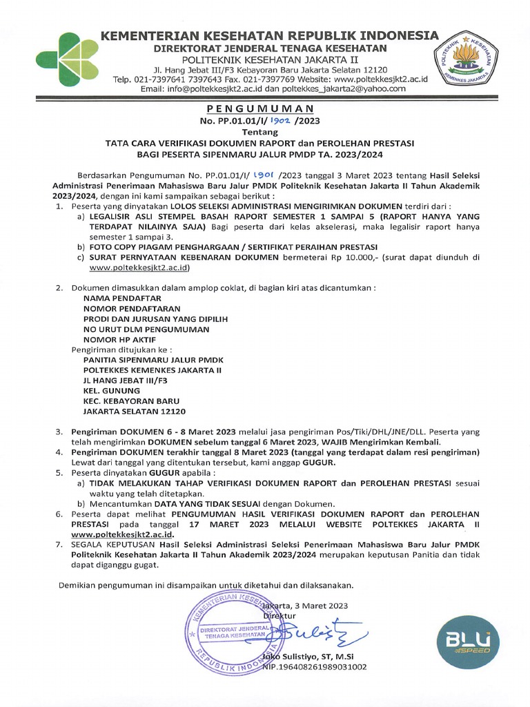 Pengumuman Hasil Seleksi Adm Pmdk D3 Pdf