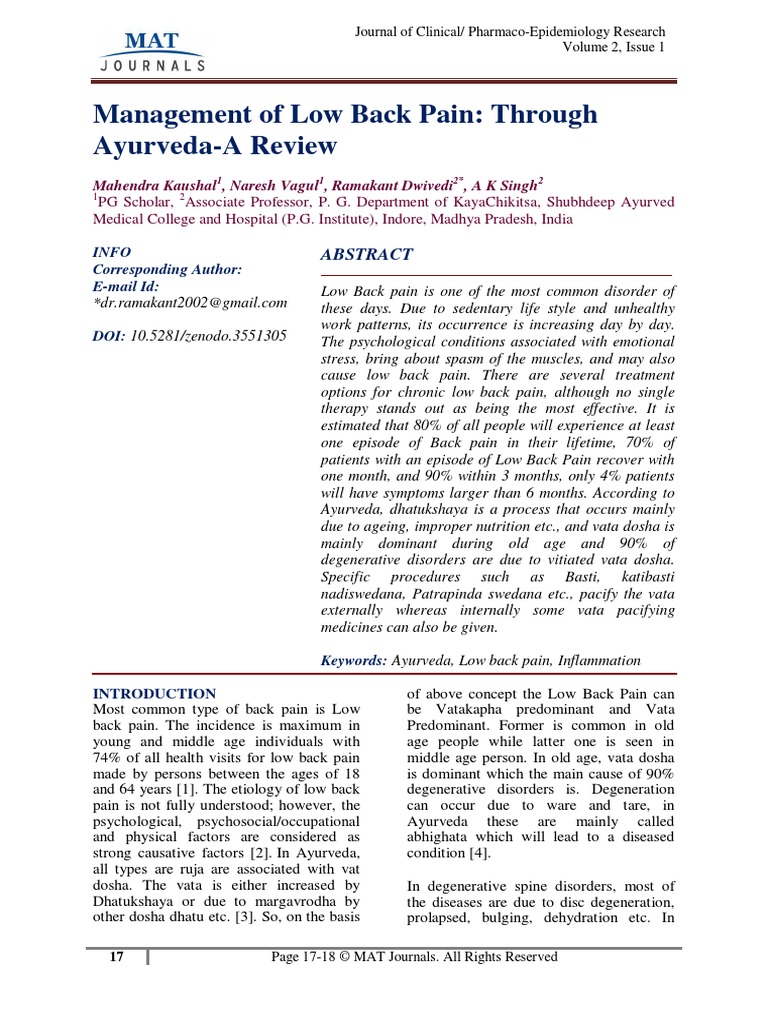 (17-18) Management of Low Back Pain-Format | PDF | Ayurveda | Back Pain
