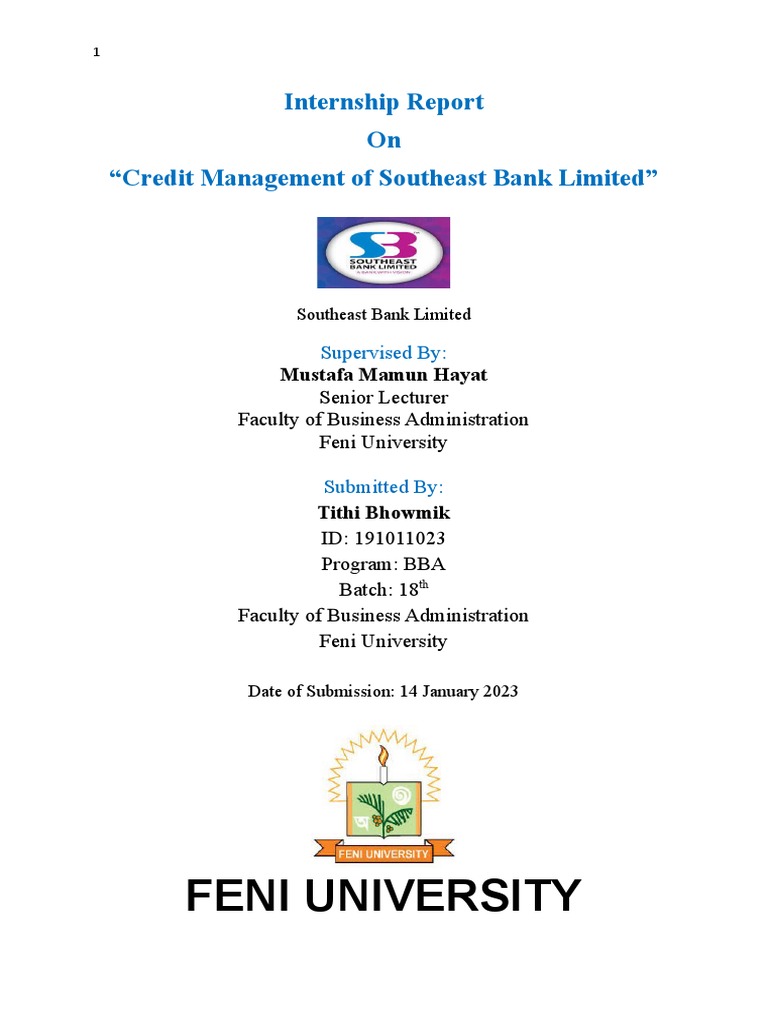 Internship Report of SEBL Feni Branch | PDF | Loans | Debt
