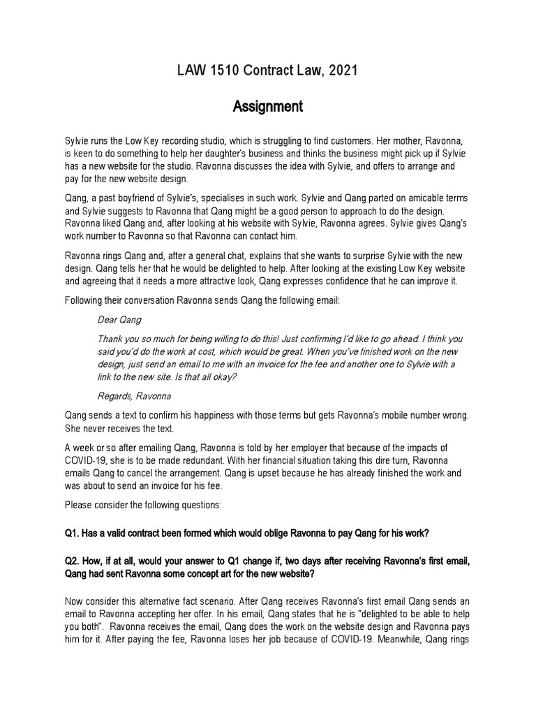 Contract Law Assignment: Ravonna & Qang | PDF | Citation | Note ...