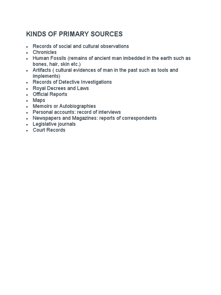 Kinds of Primary Sources PDF