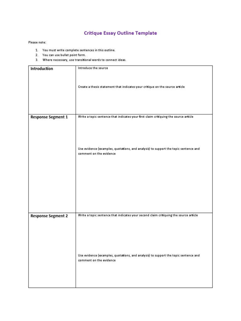 Critique Essay Outline Template PDF