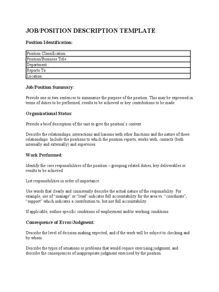 Job Description Assignment Template | PDF