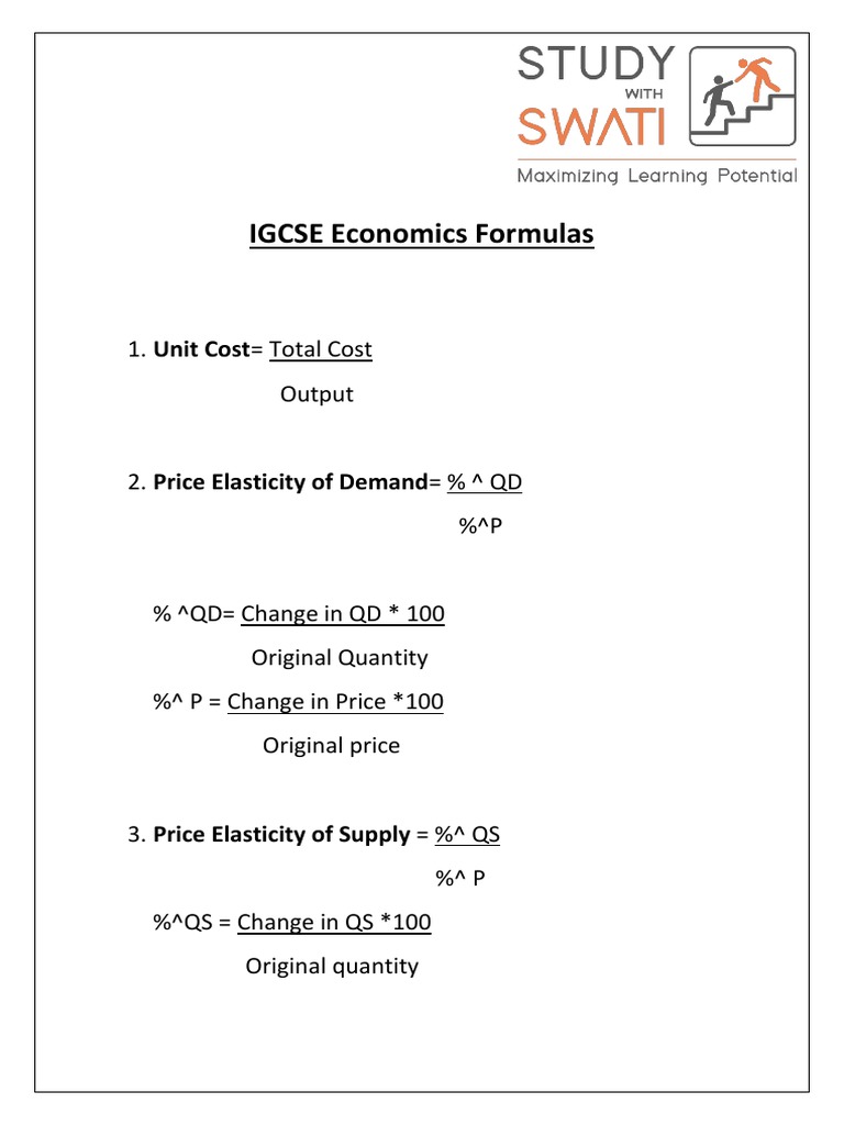 IGCSE Economics Formulas | PDF