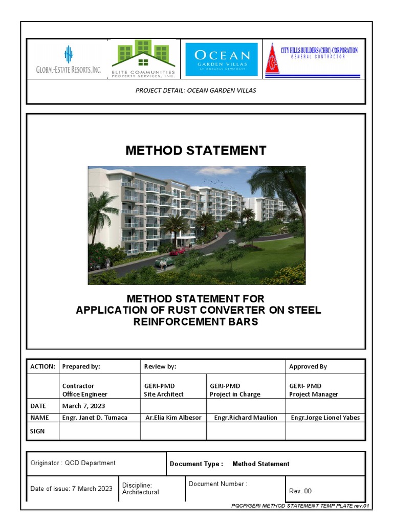 Ocean Garden Villas Method Statement | PDF | Concrete | Quality Assurance