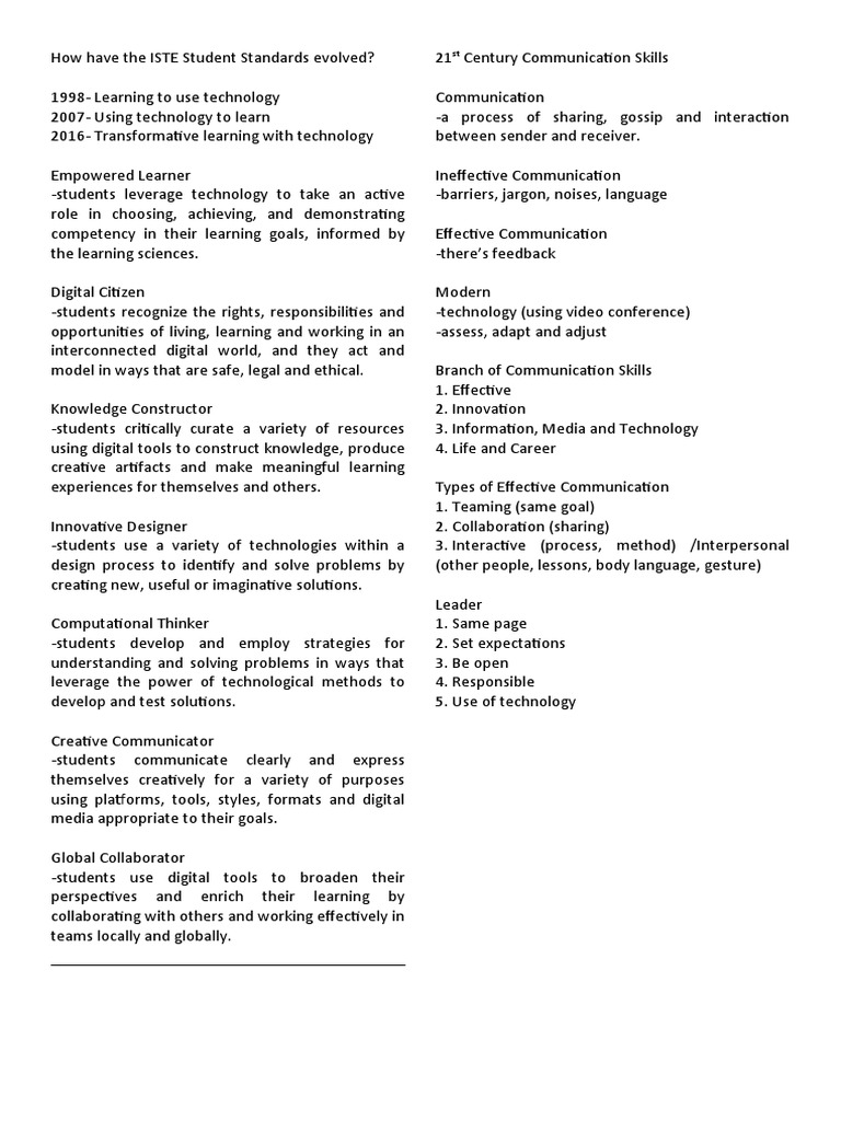 Evolution of the iste student standards from learning technology to