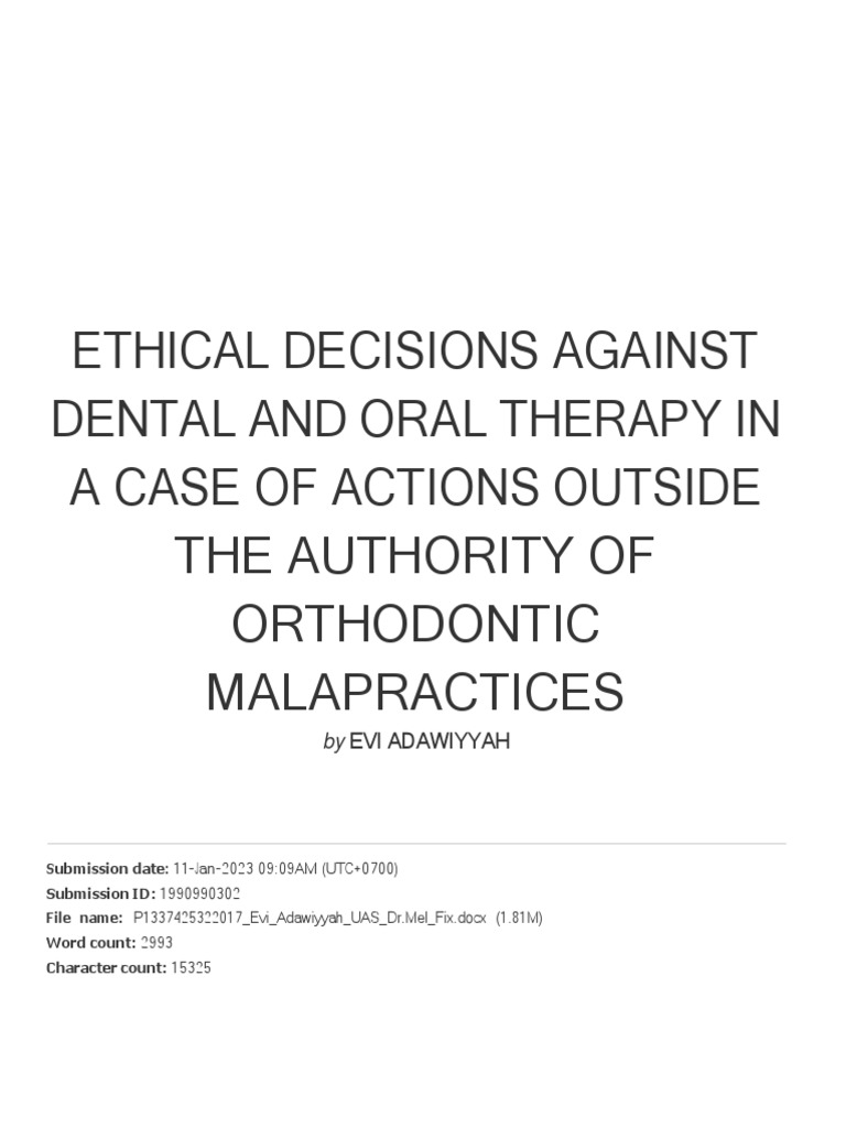 Legal and Ethical Considerations in a Case of Orthodontic Malpractice
