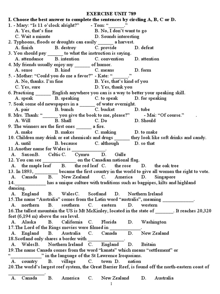 EXERCISE UNIT 789 TIẾNG ANH 8 THÍ ĐIỂM | PDF | Hopi | London