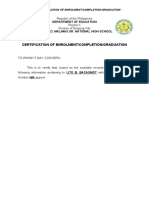 Certification of Enrolment/Completion/Graduation: Department of Education Jacinto D. Malimas Sr. National High School