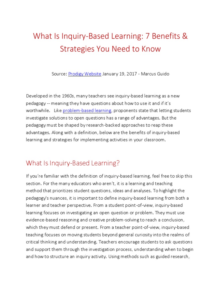 What Is InquiryBased Learning PDF Inquiry Based Learning Learning