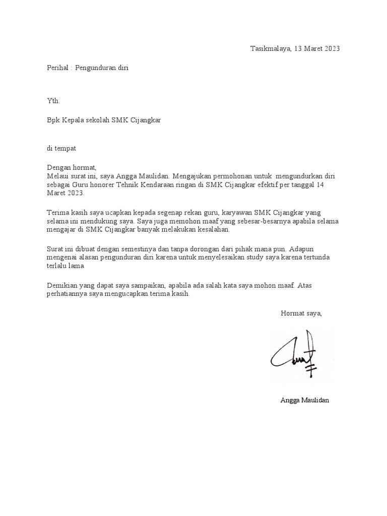 Surat Pengunduran Diri | PDF