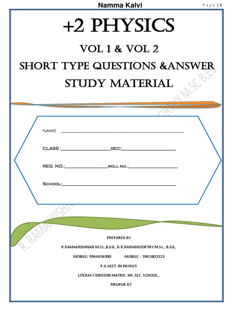 Namma Kalvi 12th Physics 2 Mark and 3 Mark Study Material em 217417