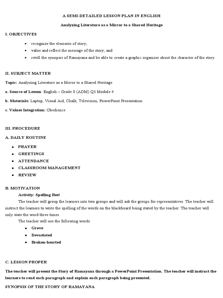 Week-4 1st-Day Literature Semi Detailed | PDF | Rama | Sita