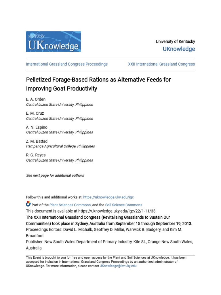 Pelletized Forage-Based Rations As Alternative Feeds For Improvin | PDF ...
