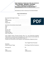 Template SURAT REKOMENDASI Ketua Prodi Pimpinan PT PNK